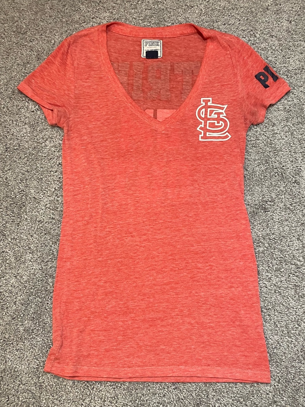 PINK Victoria's Secret Heathered Coral V-Neck Short Sleeve Tee